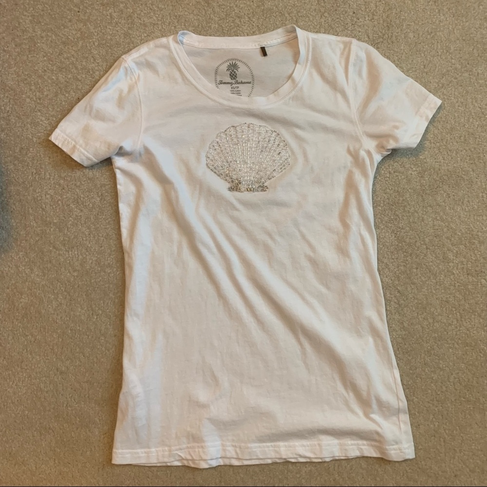 tommy bahama womens size extra small xs embroidered beaded shell tshirt tee